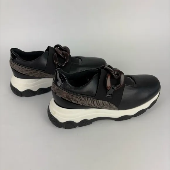 New Bruna Jesi Black Leather Slip On Sneakers