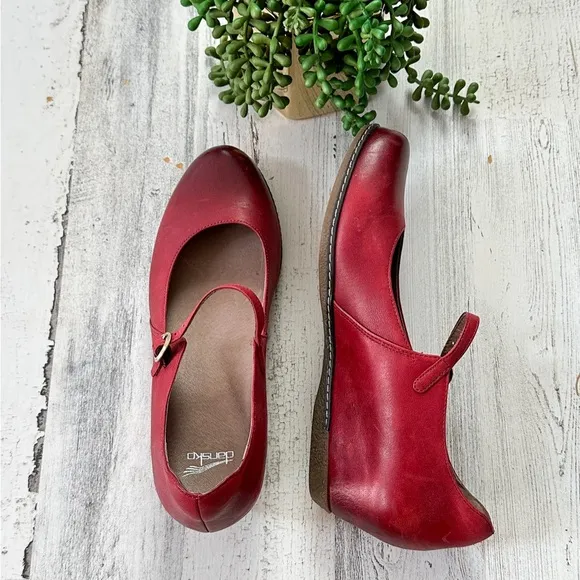NEW Dansko Red Loralie Burnished Nubuck Mary Jane Wedge Shoes Heels size 41 / 10