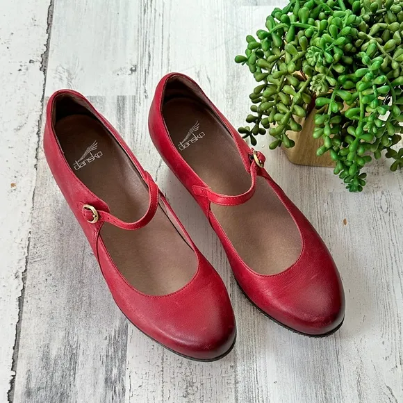 NEW Dansko Red Loralie Burnished Nubuck Mary Jane Wedge Shoes Heels size 41 / 10