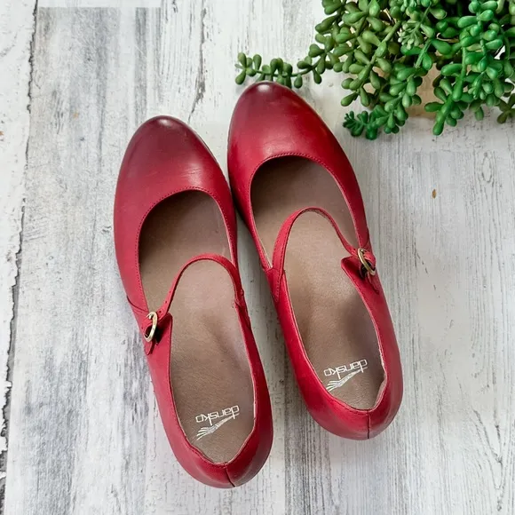 NEW Dansko Red Loralie Burnished Nubuck Mary Jane Wedge Shoes Heels size 41 / 10