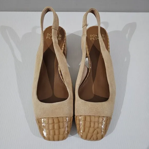 NEW Donald Pliner Amore Heel Slingback Pump Tan Suede Croc Size 7