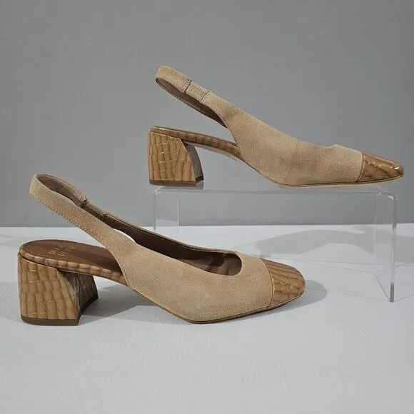 NEW Donald Pliner Amore Heel Slingback Pump Tan Suede Croc Size 7