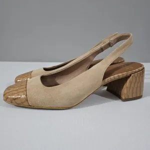 NEW Donald Pliner Amore Heel Slingback Pump Tan Suede Croc Size 7