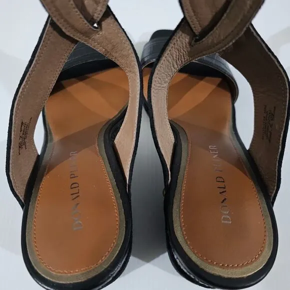 NEW Donald Pliner Bellville Wedge Sandal Black Croc Embossed Leather Size 10