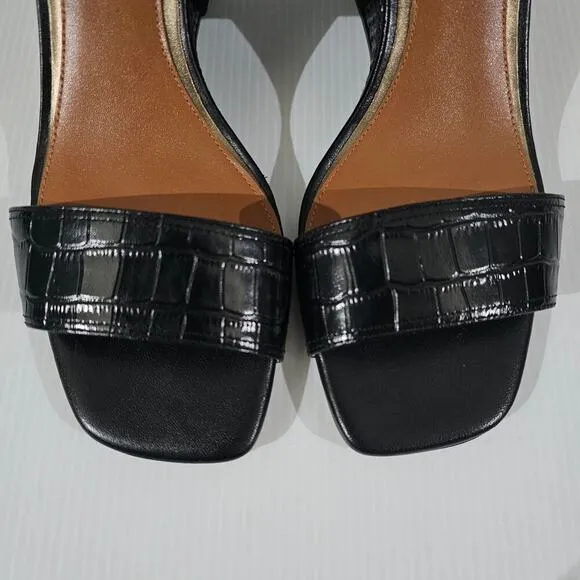 NEW Donald Pliner Bellville Wedge Sandal Black Croc Embossed Leather Size 10