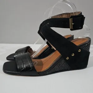 NEW Donald Pliner Bellville Wedge Sandal Black Croc Embossed Leather Size 10