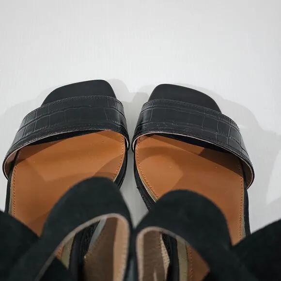 NEW Donald Pliner Bellville Wedge Sandal Black Croc Embossed Leather Size 10
