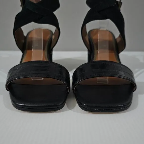 NEW Donald Pliner Bellville Wedge Sandal Black Croc Embossed Leather Size 10