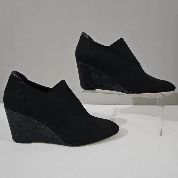 NEW Donald Pliner Tanah Ankle Bootie Wedge Black Stretch Crepe Elastic Size 10