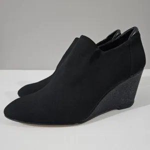 NEW Donald Pliner Tanah Ankle Bootie Wedge Black Stretch Crepe Elastic Size 10