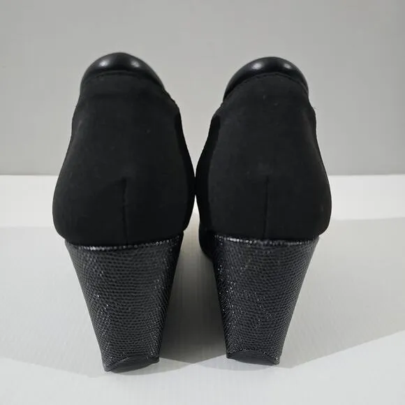 NEW Donald Pliner Tanah Ankle Bootie Wedge Black Stretch Crepe Elastic Size 10
