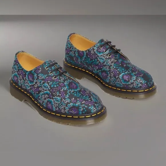NEW Dr Martens' 1461 Floral Jacquard Oxford Shoes Black/Purple Size 5 Womens
