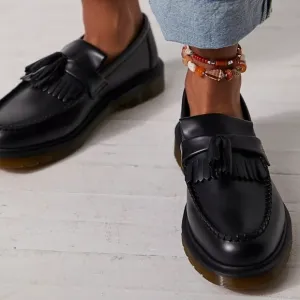 New! Dr. Martens Adrian Smooth Leather Tassel Loafers Chunky Heel Shoes