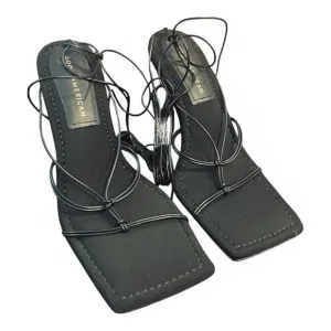New Good American Black Strappy Neoprene Caged Slanted Heels Lace Up Shoes 6.5