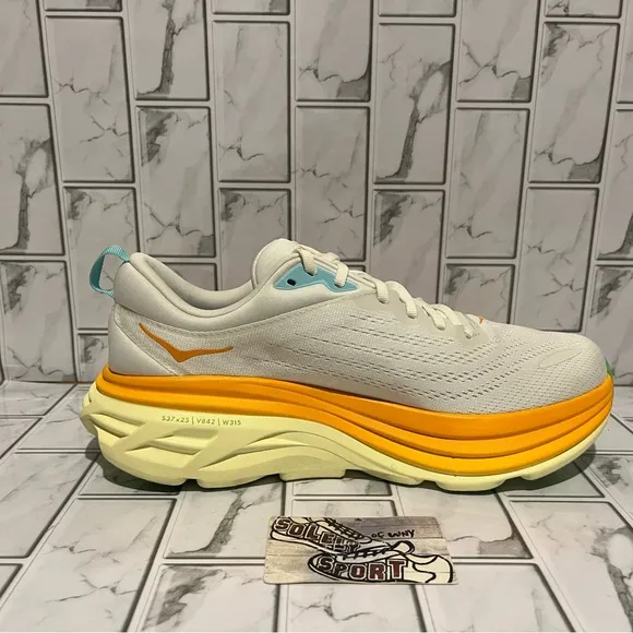 New Hoka One One Bondi 8 Running Shoes White Yellow Orange Walking Mens Sneakers