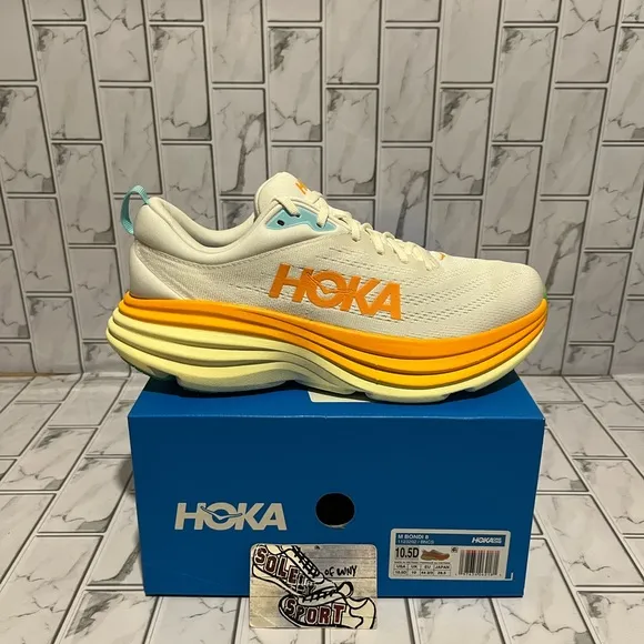 New Hoka One One Bondi 8 Running Shoes White Yellow Orange Walking Mens Sneakers