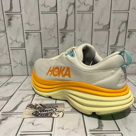 New Hoka One One Bondi 8 Running Shoes White Yellow Orange Walking Mens Sneakers