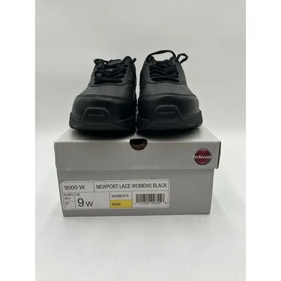 NEW InStride Newport Lace Women's Walking Shoes Black Size 9 WIDE (9000 W) NIB