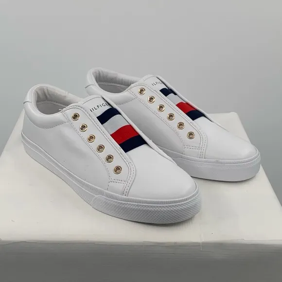 🌹New List🌹NWT Tommy Hilfiger Laven Lace-Less Women’s White Slip On Sneaker Shoes