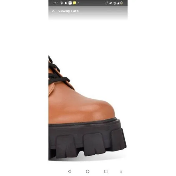 New Marc Fisher LTD Ankle Happy Lace Up Combat Brown Cognac leather Boots size 6