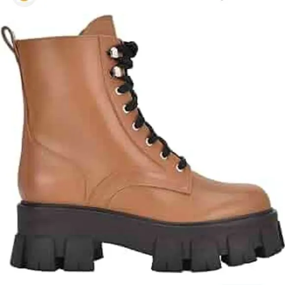 New Marc Fisher LTD Ankle Happy Lace Up Combat Brown Cognac leather Boots size 6