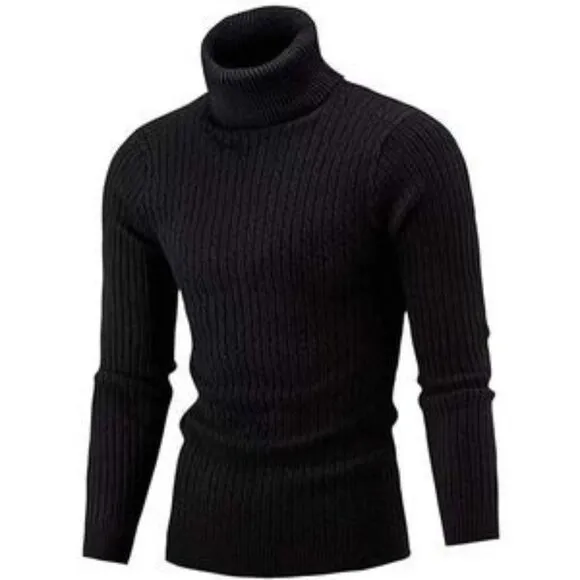 New Men’s Slim Fit Turtleneck T-Shirt Black Sweater​