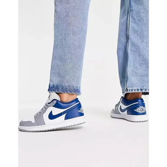 New NIB Nike Air Jordan 1 Low Sneakers Women's 7.5 UNC Stealth Grey French Blue
