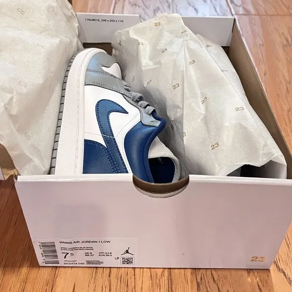 New NIB Nike Air Jordan 1 Low Sneakers Women's 7.5 UNC Stealth Grey French Blue
