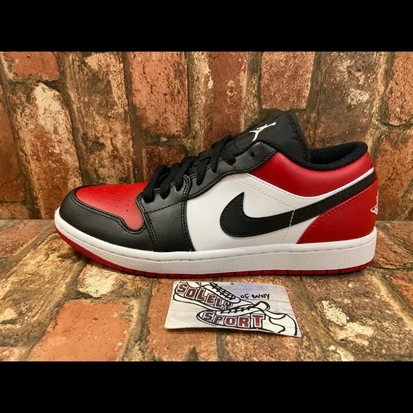 New Nike Air Jordan 1 Retro Low Bred Red Black White Leather Womens GS Youth