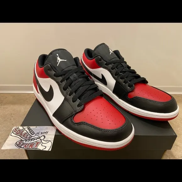 New Nike Air Jordan 1 Retro Low Bred Red Black White Leather Womens GS Youth