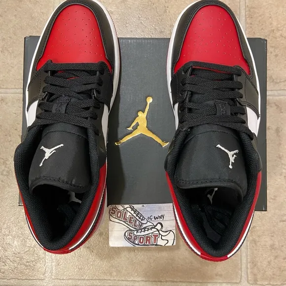 New Nike Air Jordan 1 Retro Low Bred Red Black White Leather Womens GS Youth