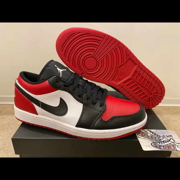 New Nike Air Jordan 1 Retro Low Bred Red Black White Leather Womens GS Youth