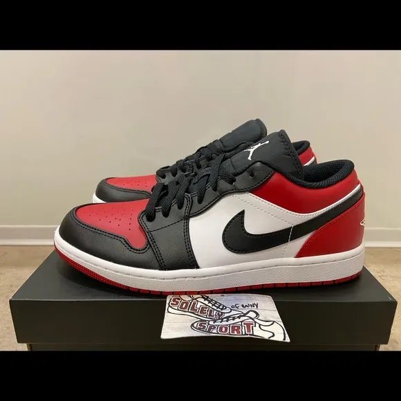New Nike Air Jordan 1 Retro Low Bred Red Black White Leather Womens GS Youth