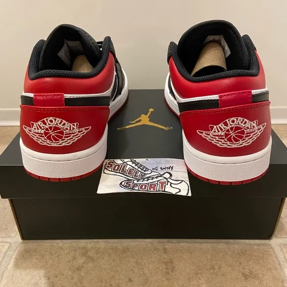 New Nike Air Jordan 1 Retro Low Bred Red Black White Leather Womens GS Youth