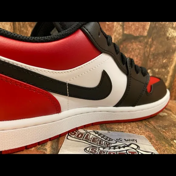 New Nike Air Jordan 1 Retro Low Bred Red Black White Leather Womens GS Youth