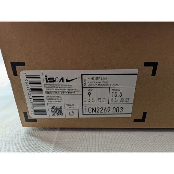 NEW Nike ISPA Link in Black/Enigma Stone size M9 / W10.5