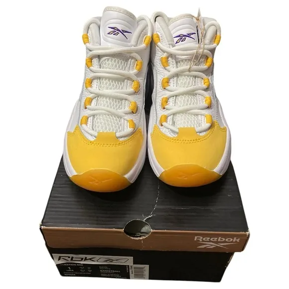 NEW Reebok Question Mid Iverson Kids Yellow White Basketball Shoes - Size 1