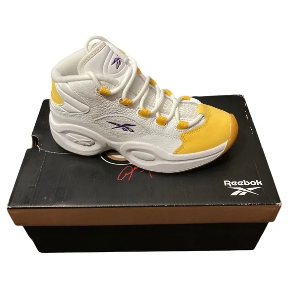 NEW Reebok Question Mid Iverson Kids Yellow White Basketball Shoes - Size 1