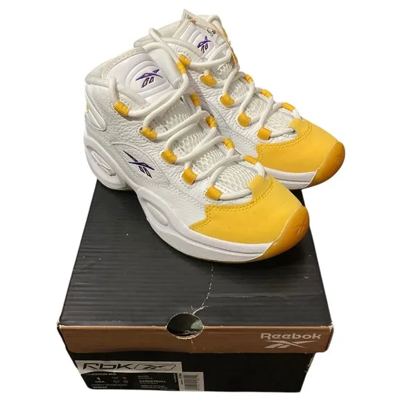NEW Reebok Question Mid Iverson Kids Yellow White Basketball Shoes - Size 1