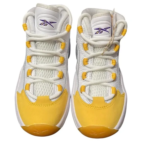 NEW Reebok Question Mid Iverson Kids Yellow White Basketball Shoes - Size 1