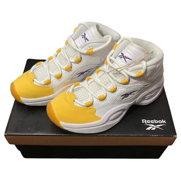 NEW Reebok Question Mid Iverson Kids Yellow White Basketball Shoes - Size 1