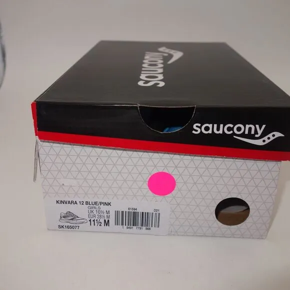 NEW Saucony Kinvara 12 Sneakers Lace Up Running Shoes Blue Pink Girl's 11.5