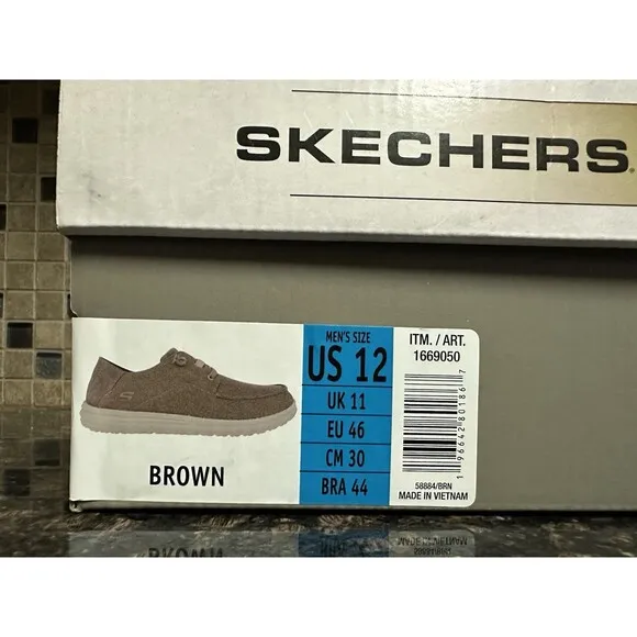 NEW Skechers Mens Size 12 Melson Canvas Slip On Casual Shoes Brown Memory Foam