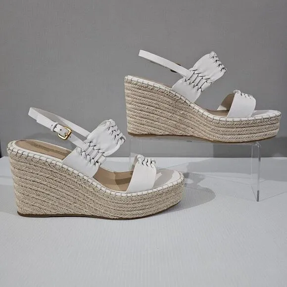NEW Veronica Beard Riya Wedge Sandal Platform White Leather Jute Size 10