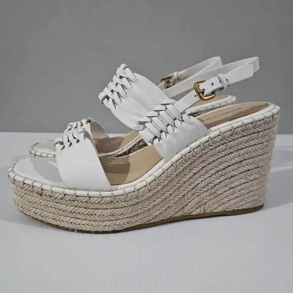 NEW Veronica Beard Riya Wedge Sandal Platform White Leather Jute Size 10