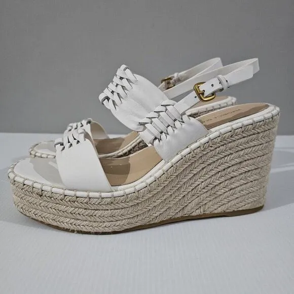 NEW Veronica Beard Riya Wedge Sandal Platform White Leather Jute Size 10