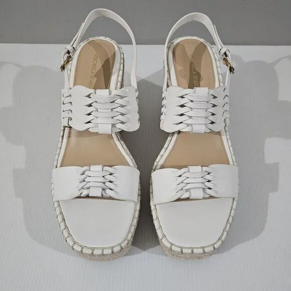 NEW Veronica Beard Riya Wedge Sandal Platform White Leather Jute Size 10
