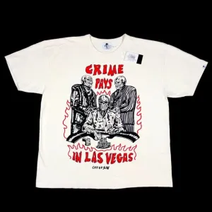 New Warren Lotas Crime Pays in Las Vegas Cream Tee T Shirt Size XXL Rare B26