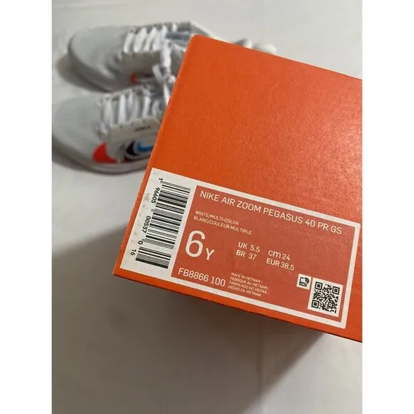 New Youth Size 6Y White Nike Air Zoom Pegasus 40 PR GS Running Shoes FB8866 100