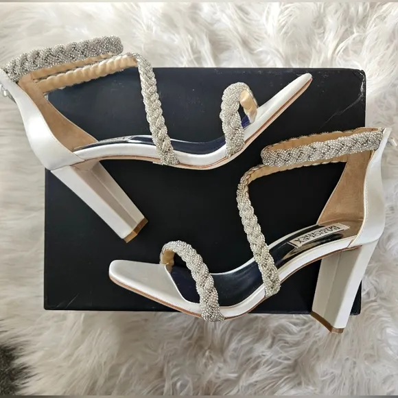 NIB* Badgley Mischka 'Fenix' Braided Rhinestone Block Heels, 6.5